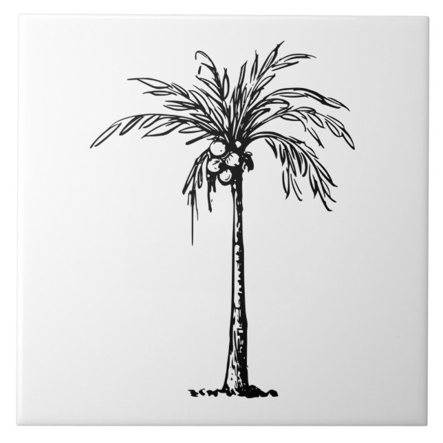 Coconut tree black & white ceramic tile (Front)