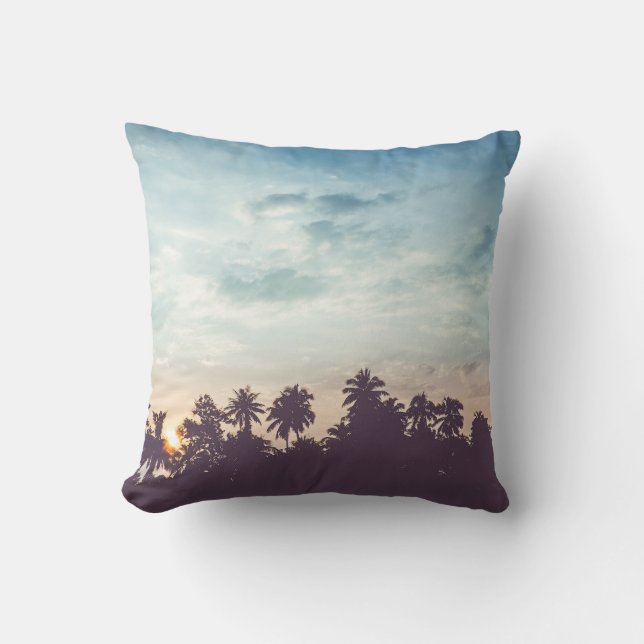Coconut tree silhouette, tropical sunset. cushion (Front)