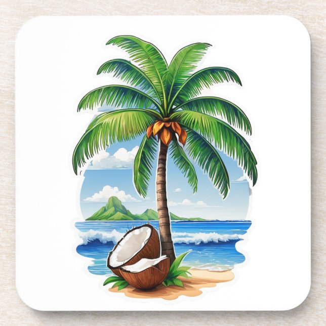 Coconut Tree Tropical Island Coaster (Front)