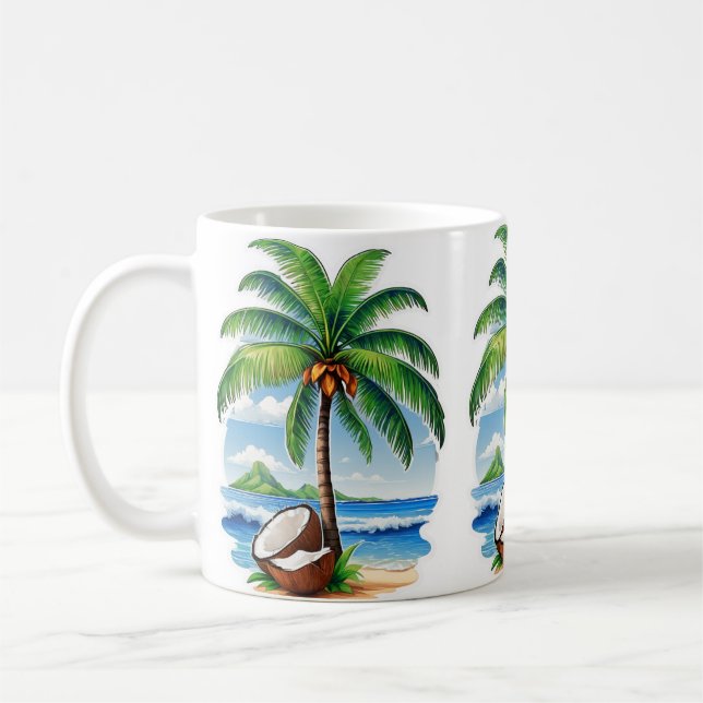 Coconut Tree Tropical Island Coffee Mug (Left)