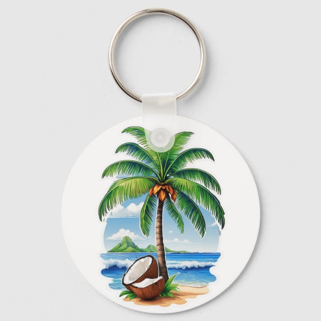 Coconut Tree Tropical Island Key Ring (Front)