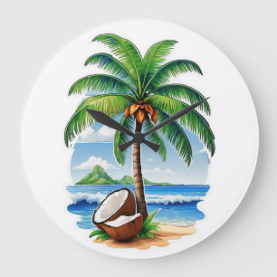 Coconut Tree Tropical Island Large Clock