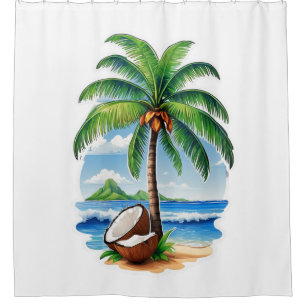Coconut Tree Tropical Island Shower Curtain