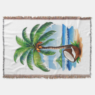 Coconut Tree Tropical Island Throw Blanket