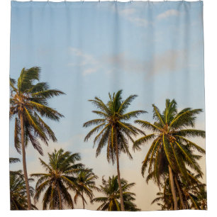 Coconut trees under cloudy sky in the morning shower curtain