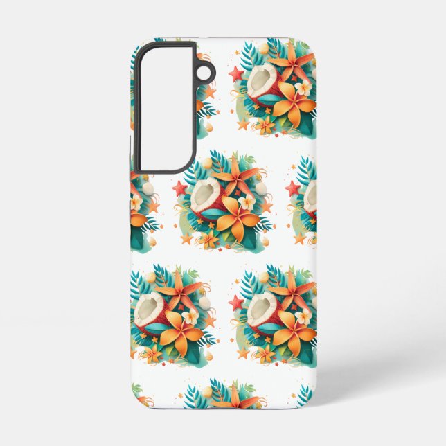 Coconut with Flowers and Shells  Samsung Galaxy S22 Case (Back)