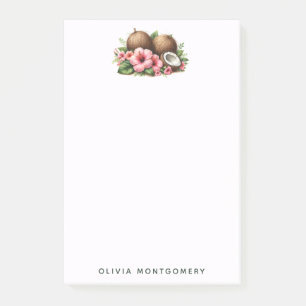 Coconuts and Hibiscus Flowers Custom Name Post-it Notes