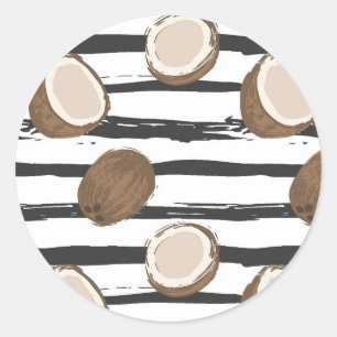 Coconuts on Grunge Stripes Pattern Classic Round Sticker