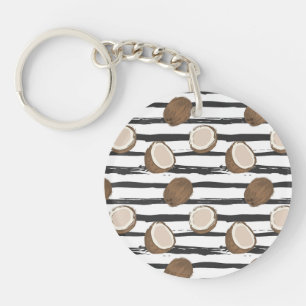 Coconuts on Grunge Stripes Pattern Key Ring