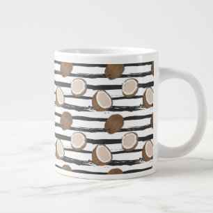 Coconuts on Grunge Stripes Pattern Large Coffee Mug