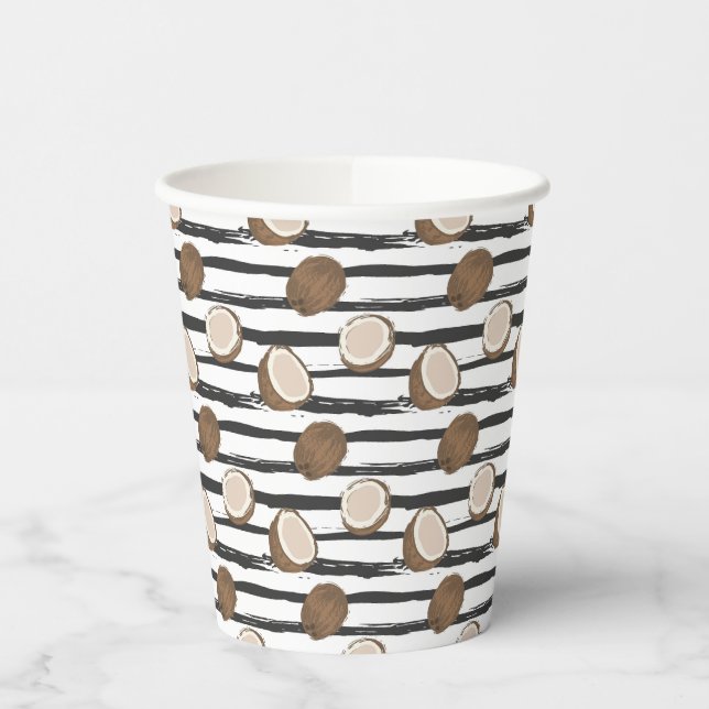Coconuts on Grunge Stripes Pattern Paper Cups (Left)