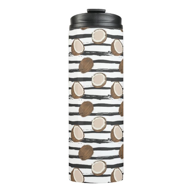 Coconuts on Grunge Stripes Pattern Thermal Tumbler (Front)
