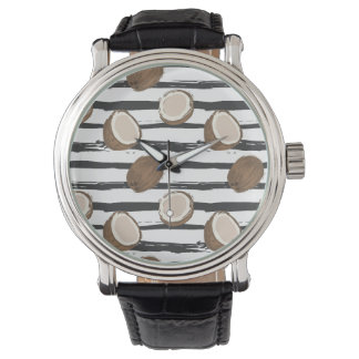 Coconuts on Grunge Stripes Pattern Watch