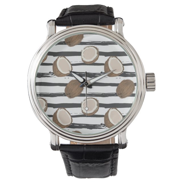 Coconuts on Grunge Stripes Pattern Watch (Front)