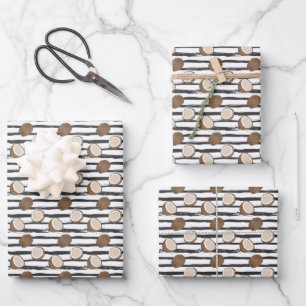 Coconuts on Grunge Stripes Pattern Wrapping Paper Sheet