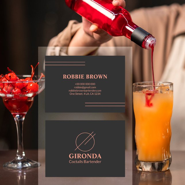 Coctail Bartender Black Pink Simple Typography Business Card (Creator Uploaded)