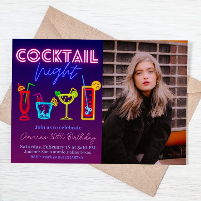 Coctail Night - Neon with Picture Invitation (Creator Uploaded)