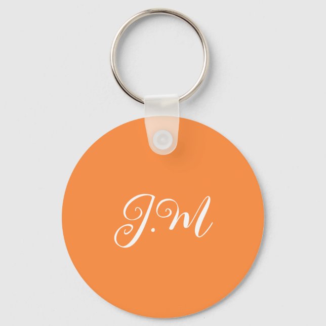 Coctail Party Orange solid colour monogram initial Key Ring (Front)