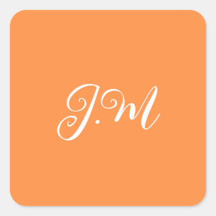 Coctail Party Orange solid colour monogram initial Square Sticker