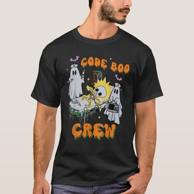 Code Boo Crew Funny Ghost Nurse Halloween Ghost ER T-Shirt (Front)