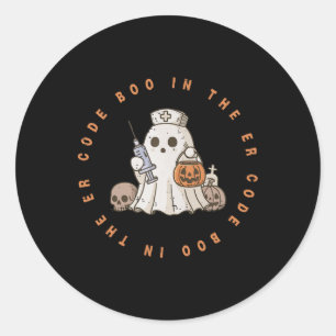 Code Boo In The Er Nurse Halloween Cute Ghost Spoo Classic Round Sticker