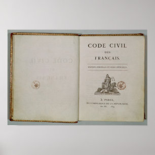 Code Civil, open at the titlepage, 1804 Poster