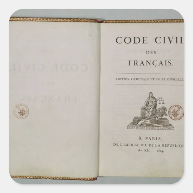 Code Civil, open at the titlepage, 1804 Square Sticker (Front)