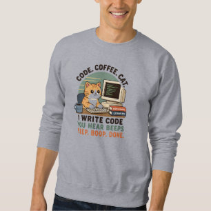 Code Coffee Cat Programmer Humour Illustration Sweatshirt