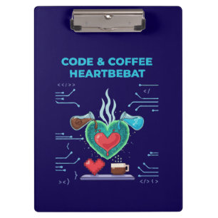 Code & Coffee Heartbeat Funny Geek Programmer Clipboard