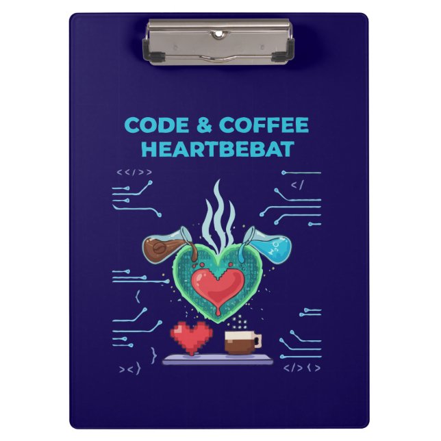 Code & Coffee Heartbeat | Funny Geek Programmer   Clipboard (Front)