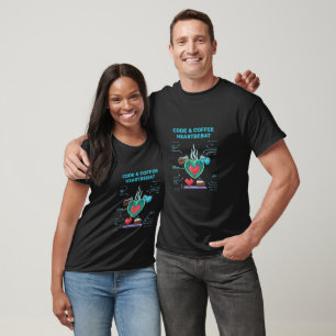 Code & Coffee Heartbeat   Funny Geek Programmer   T-Shirt