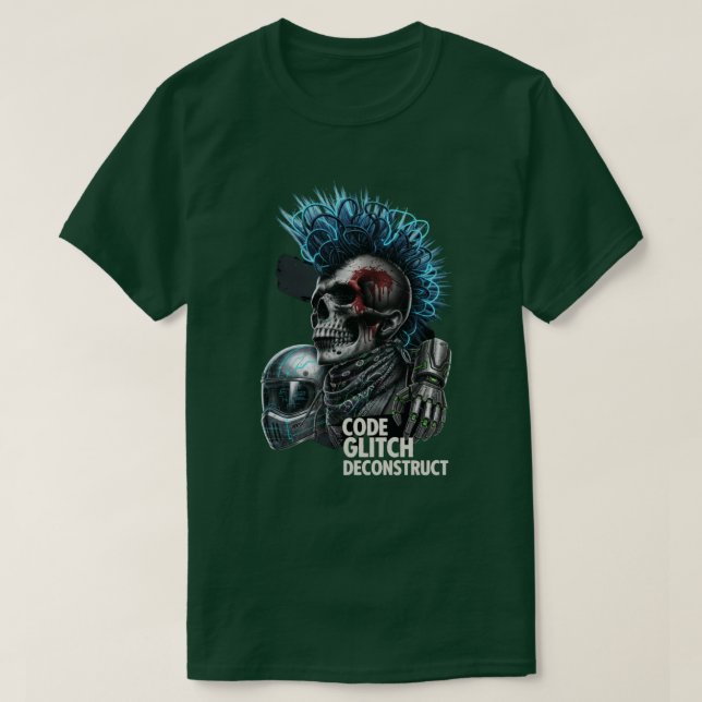 Code Glitch Deconstruct Cyberpunk Punk Skull Art T-Shirt (Design Front)