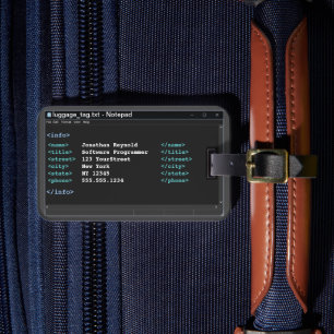 Coder Format Notepad Computer Programmer Dark Mode Luggage Tag