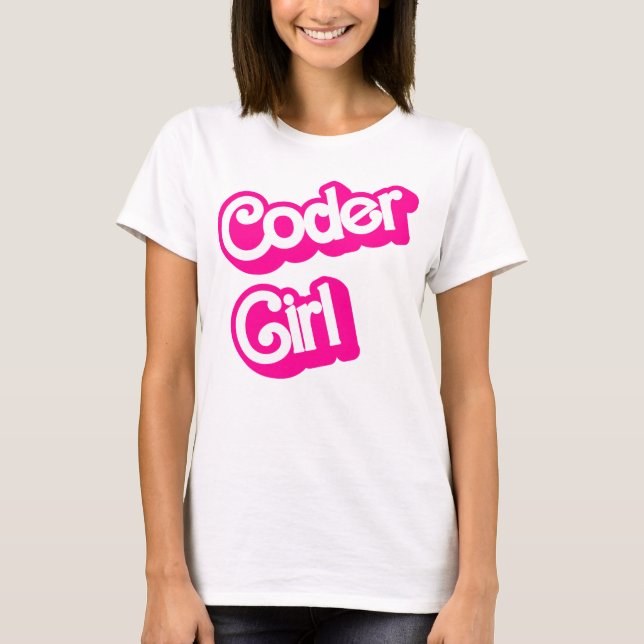 Coder Girl Pink Computer Geek Programmer T-Shirt (Front)
