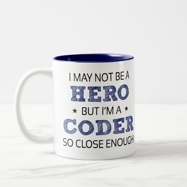 Coder Hero Humour Novelty Two-Tone Coffee Mug (Left)