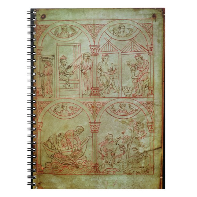 Codex 507 fol.2r Weaver, Shoemaker, Fishermen and Notebook (Front)