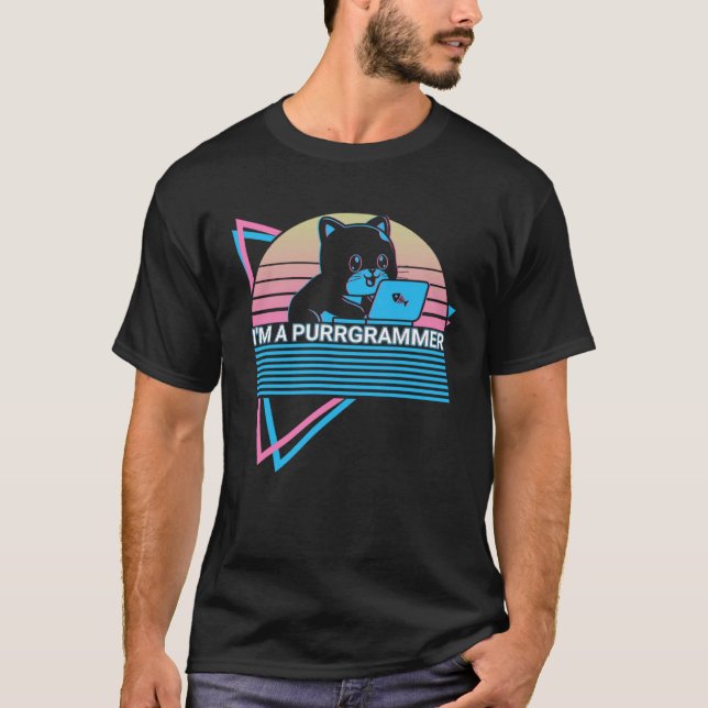 Coding Coder Retro Programmer I m a Purrgrammer T-Shirt (Front)