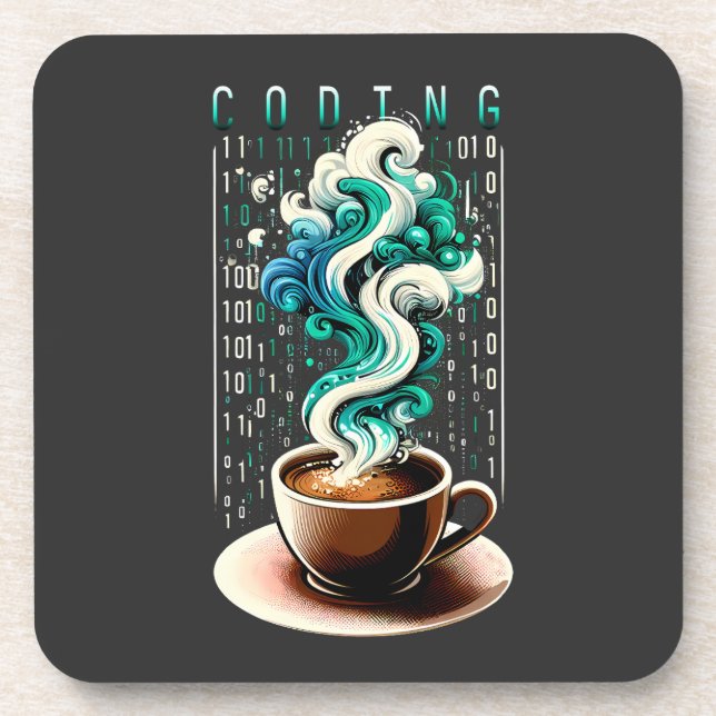 Coding & Coffee: Tech Enthusiast's Dream Art Coaster (Front)