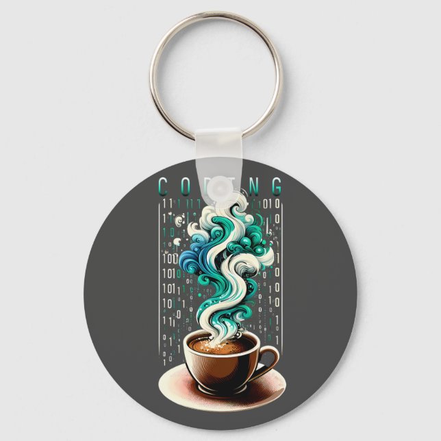 Coding & Coffee: Tech Enthusiast's Dream Art Key Ring (Front)