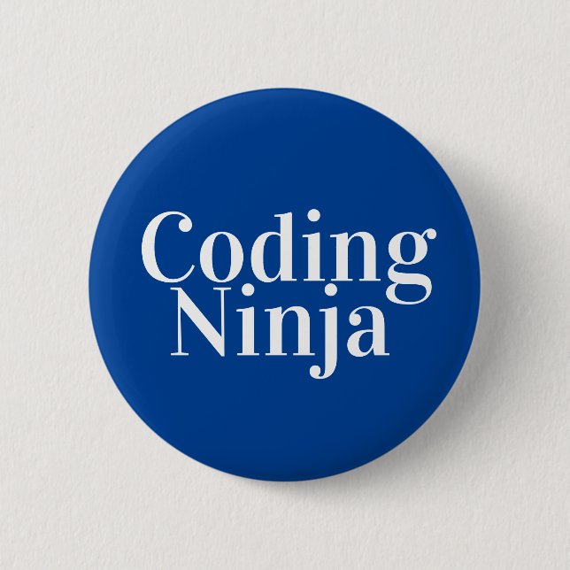 Coding Ninja Blue White  6 Cm Round Badge (Front)