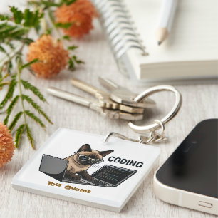 Coding Siamese Cat Cartoon Key Ring