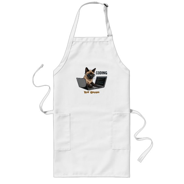 Coding Siamese Cat Cartoon Long Apron (Front)