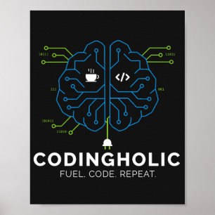 Codingholic Tech Brain Programmer Dark Mode Poster