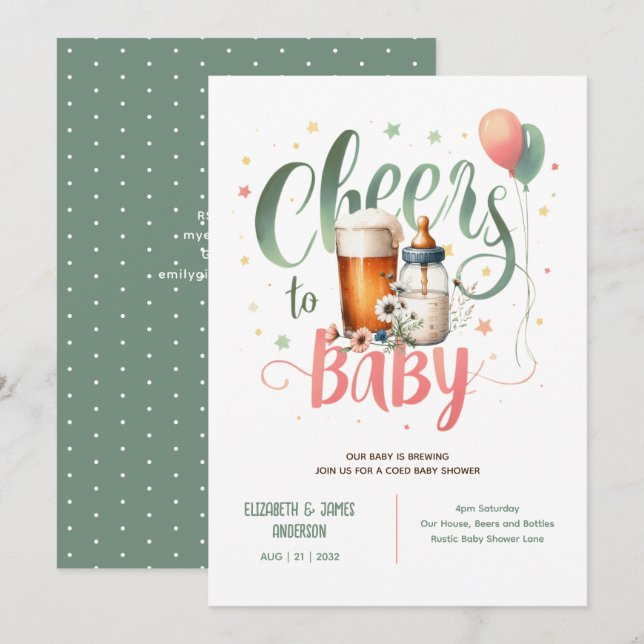 COED Baby Brewing Beers Bottles Cheers Wildflowers Invitation (Front/Back)