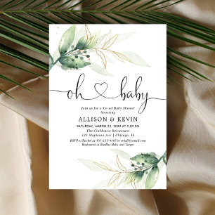 Coed baby shower invitation, Modern gold greenery Invitation
