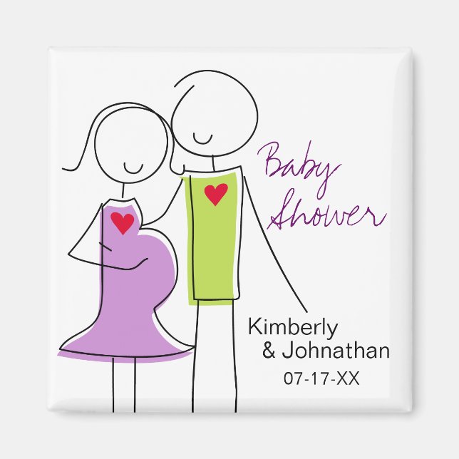 Coed Baby Shower Magnets, Purple and Green Magnet (Front)