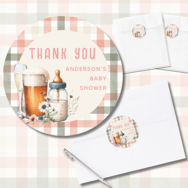 COED Cheers Baby Sage Peach Bottles Brews Shower Classic Round Sticker (Creator Uploaded)