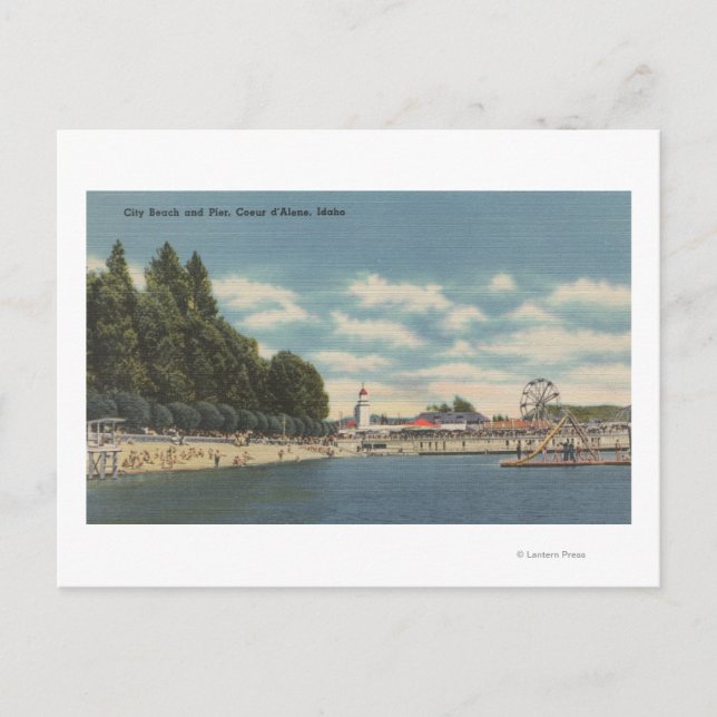Coeur d'Alene, ID - View of City Beach & Pier Postcard (Front)
