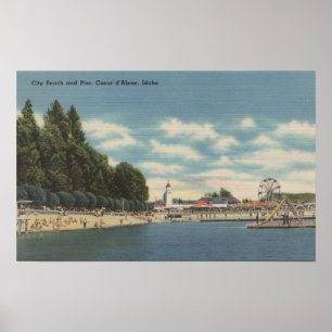 Coeur d'Alene, ID - View of City Beach & Pier Poster