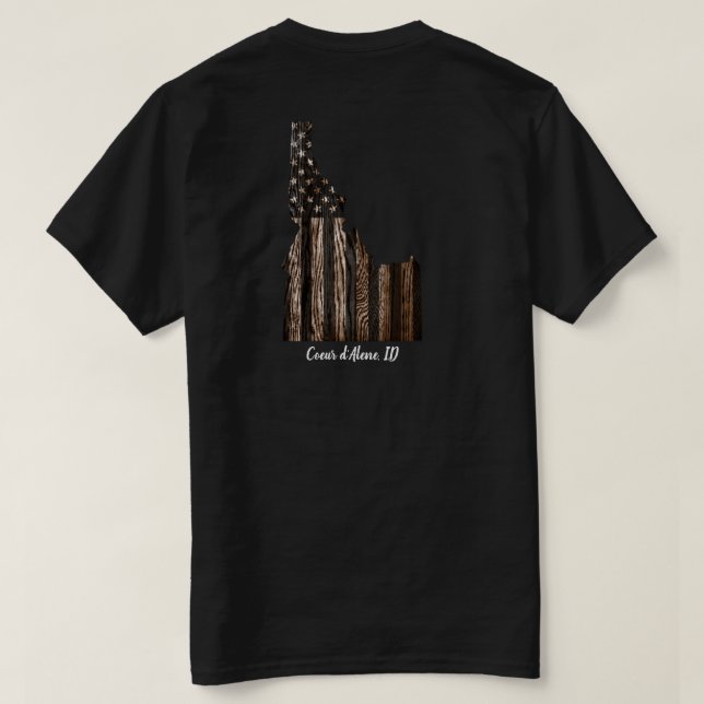 COEUR D'ALENE - IDAHO PATRIOT BURNT WOOD BLK T-Shirt (Design Back)